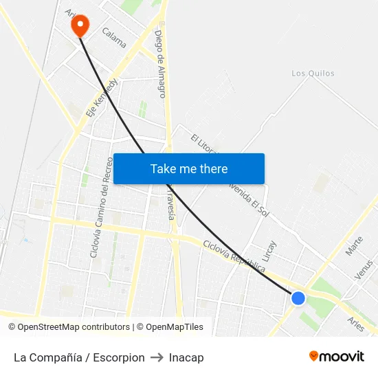 La Compañía / Escorpion to Inacap map