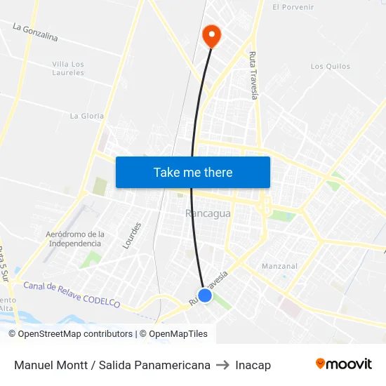 Manuel Montt / Salida Panamericana to Inacap map