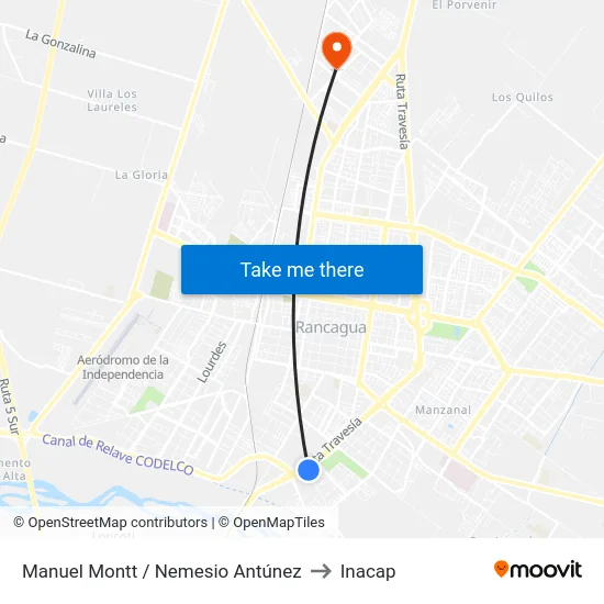 Manuel Montt / Nemesio Antúnez to Inacap map