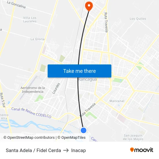 Santa Adela / Fidel Cerda to Inacap map
