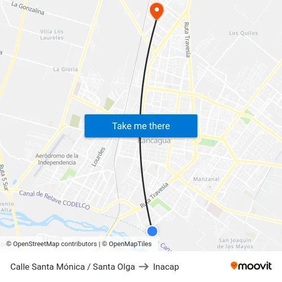 Calle Santa Mónica / Santa Olga to Inacap map