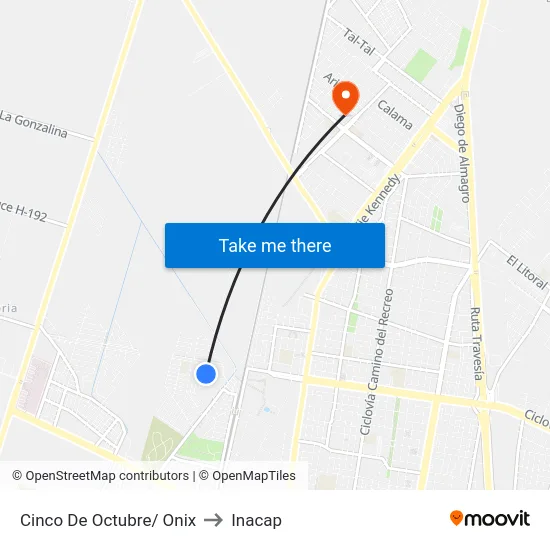 Cinco De Octubre/ Onix to Inacap map