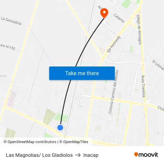 Las Magnolias/ Los Gladiolos to Inacap map