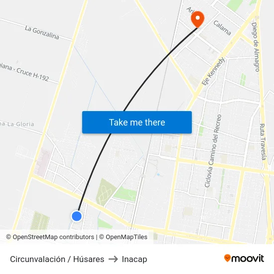 Circunvalación / Húsares to Inacap map