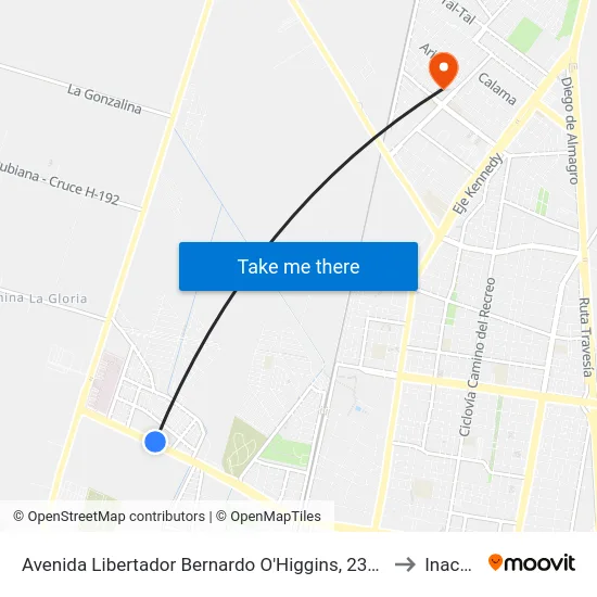 Avenida Libertador Bernardo O'Higgins, 2301 to Inacap map
