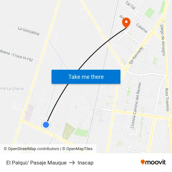 El Palqui/ Pasaje Mauque to Inacap map
