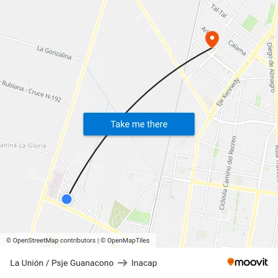 La Unión / Psje Guanacono to Inacap map