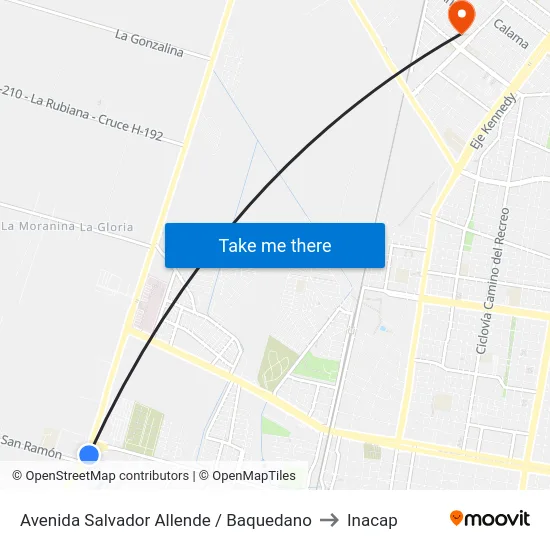 Avenida Salvador Allende / Baquedano to Inacap map