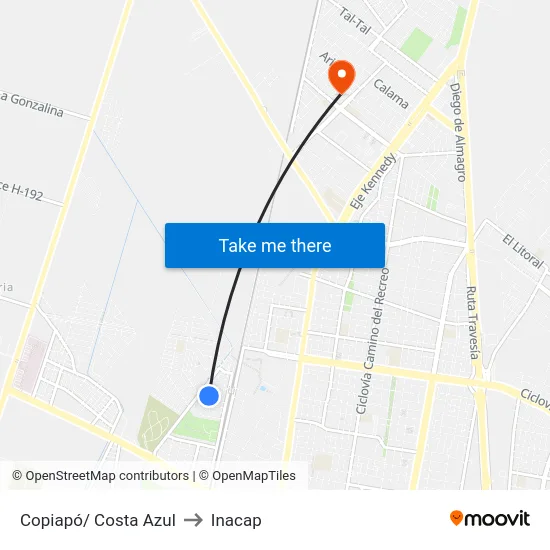 Copiapó/ Costa Azul to Inacap map