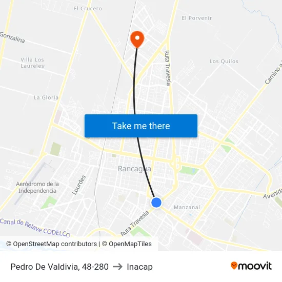 Pedro De Valdivia, 48-280 to Inacap map