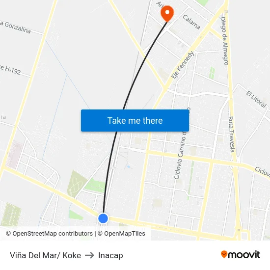 Viña Del Mar/ Koke to Inacap map