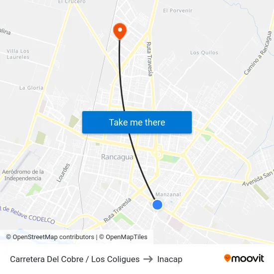 Carretera Del Cobre / Los Coligues to Inacap map