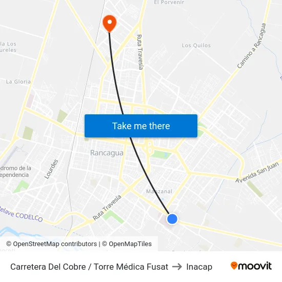Carretera Del Cobre / Torre Médica Fusat to Inacap map