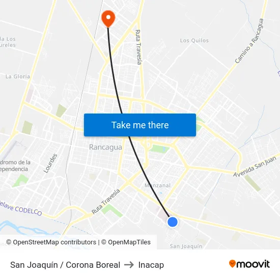 San Joaquín / Corona Boreal to Inacap map