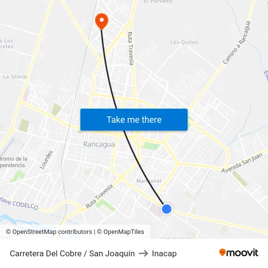 Carretera Del Cobre / San Joaquín to Inacap map