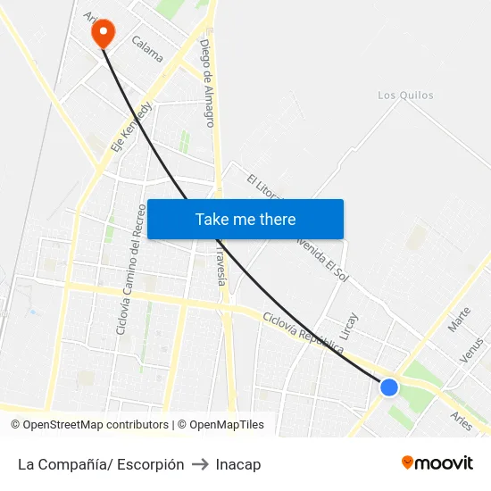 La Compañía/ Escorpión to Inacap map