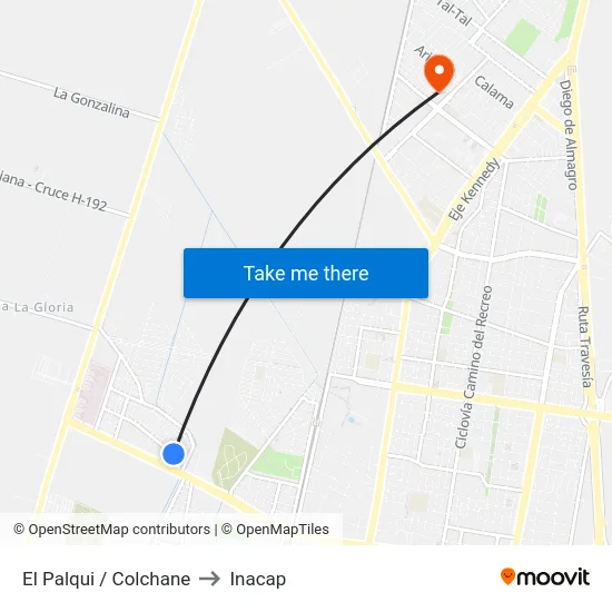 El Palqui / Colchane to Inacap map