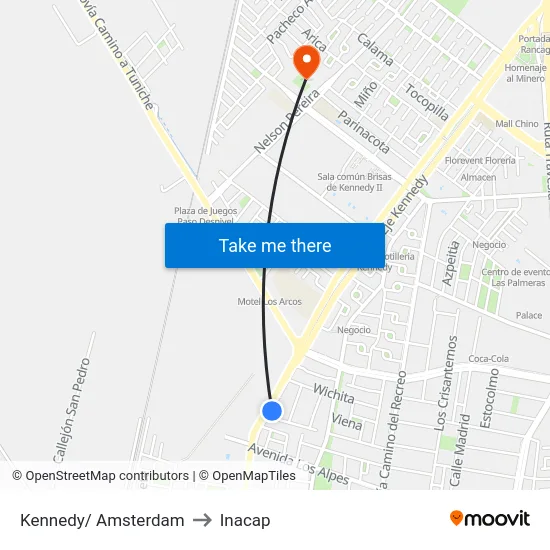Kennedy/ Amsterdam to Inacap map