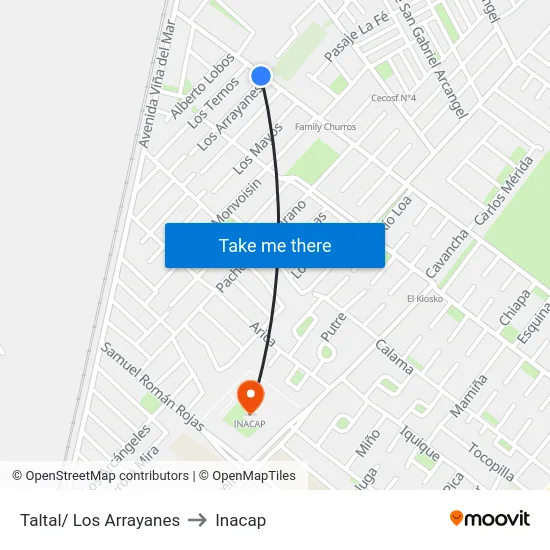 Taltal/ Los Arrayanes to Inacap map