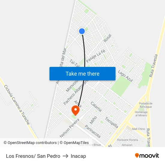 Los Fresnos/ San Pedro to Inacap map