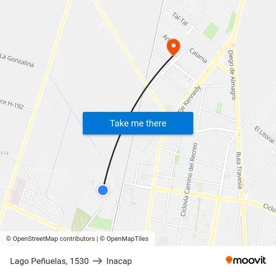 Lago Peñuelas, 1530 to Inacap map