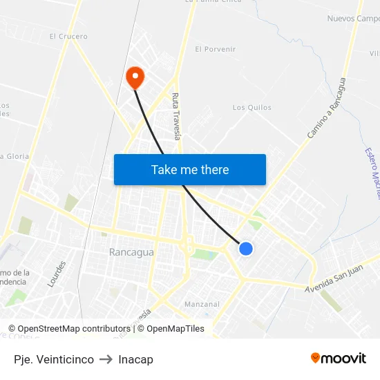 Pje. Veinticinco to Inacap map