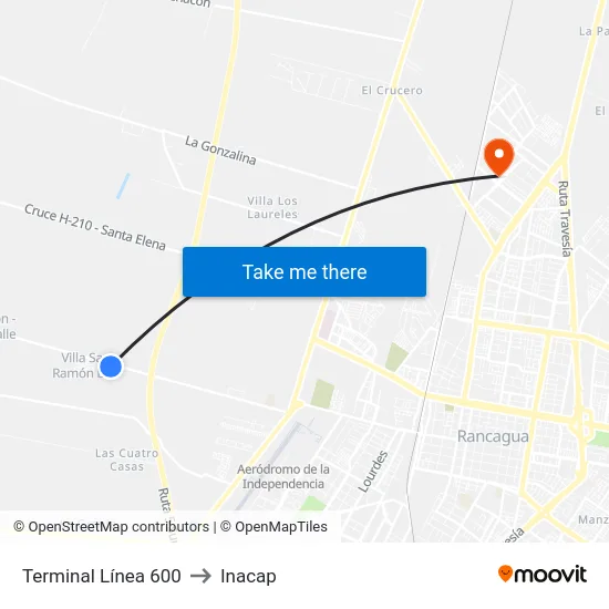 Terminal Línea 600 to Inacap map