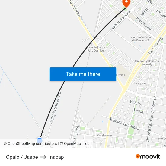 Ópalo / Jaspe to Inacap map