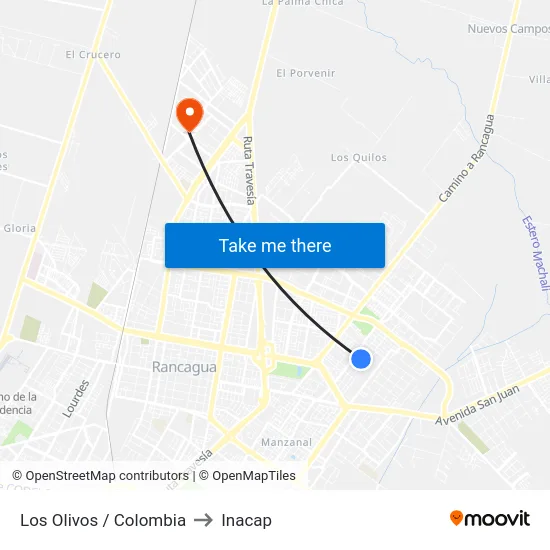 Los Olivos / Colombia to Inacap map