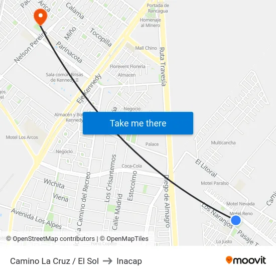 Camino La Cruz / El Sol to Inacap map