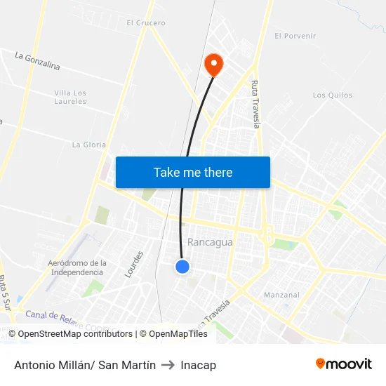 Antonio Millán/ San Martín to Inacap map