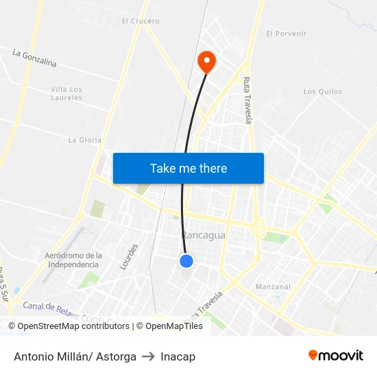 Antonio Millán/ Astorga to Inacap map