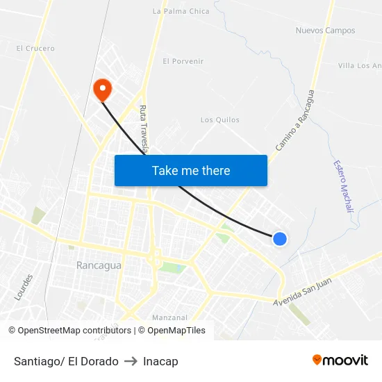 Santiago/ El Dorado to Inacap map