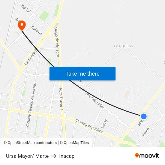 Ursa Mayor/ Marte to Inacap map