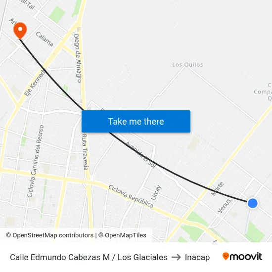 Calle Edmundo Cabezas M / Los Glaciales to Inacap map