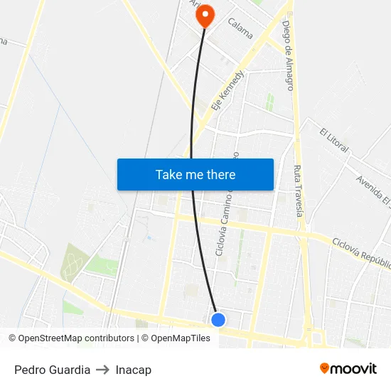 Pedro Guardia to Inacap map