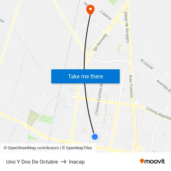 Uno Y Dos De Octubre to Inacap map