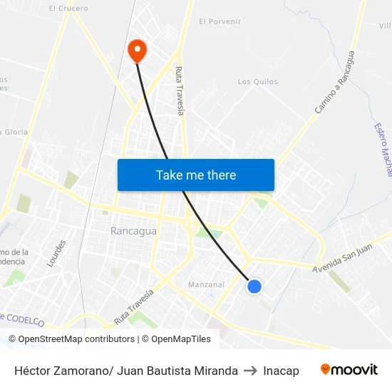 Héctor Zamorano/ Juan Bautista Miranda to Inacap map