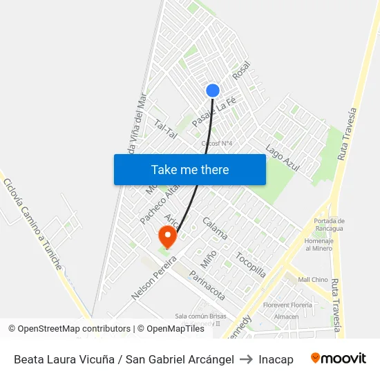 Beata Laura Vicuña / San Gabriel Arcángel to Inacap map