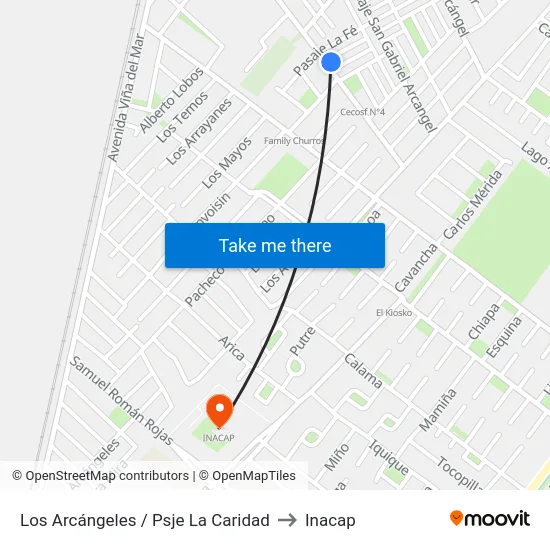 Los Arcángeles / Psje La Caridad to Inacap map