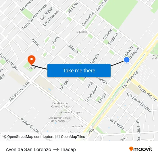 Avenida San Lorenzo to Inacap map