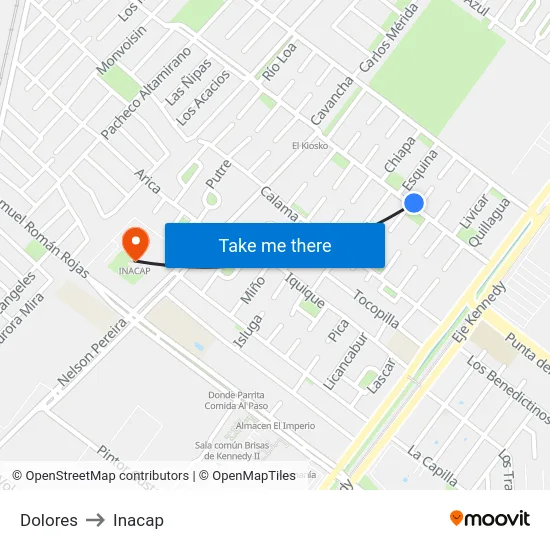Dolores to Inacap map