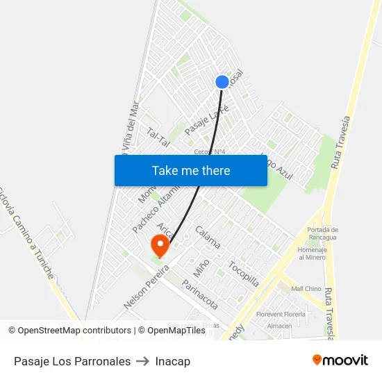 Pasaje Los Parronales to Inacap map