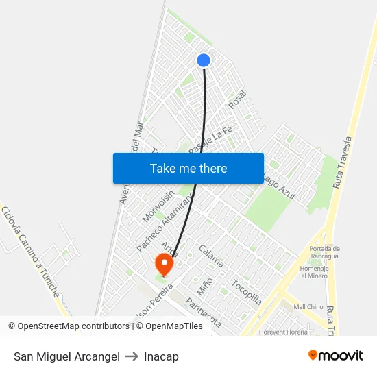 San Miguel Arcangel to Inacap map