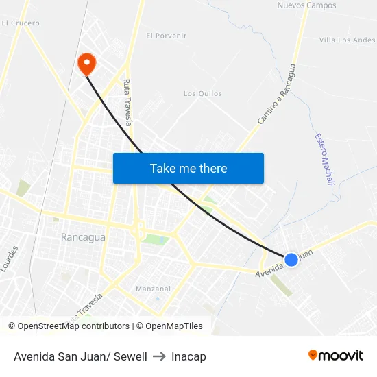 Avenida San Juan/ Sewell to Inacap map