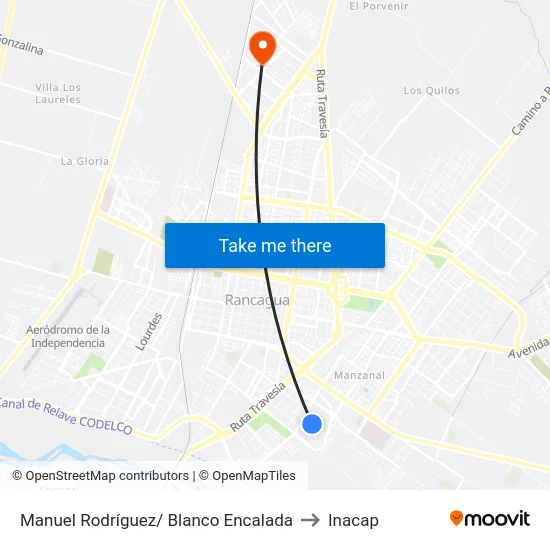 Manuel Rodríguez/ Blanco Encalada to Inacap map