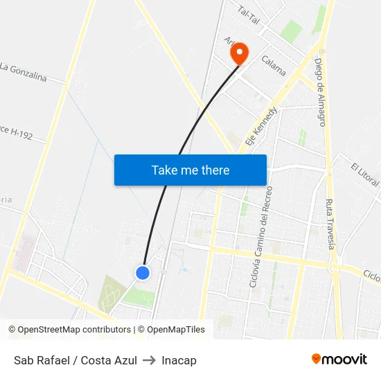 Sab Rafael / Costa Azul to Inacap map