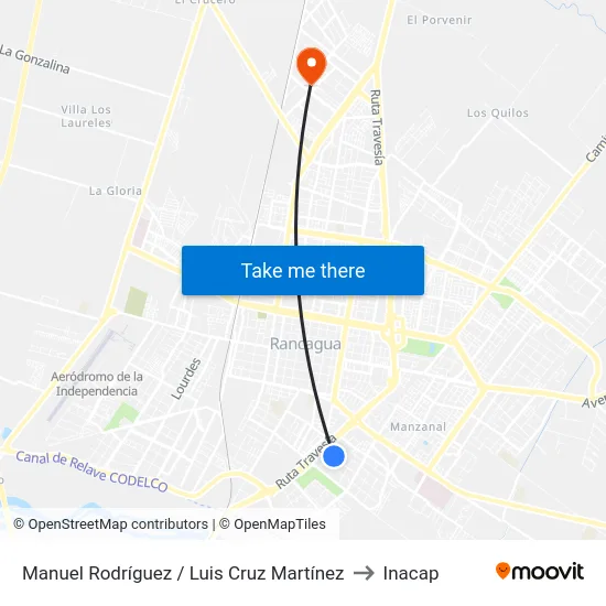 Manuel Rodríguez / Luis Cruz Martínez to Inacap map