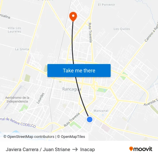 Javiera Carrera / Juan Striane to Inacap map