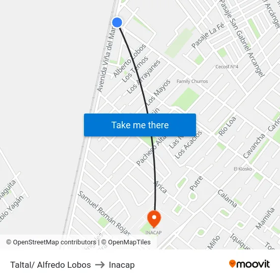 Taltal/ Alfredo Lobos to Inacap map